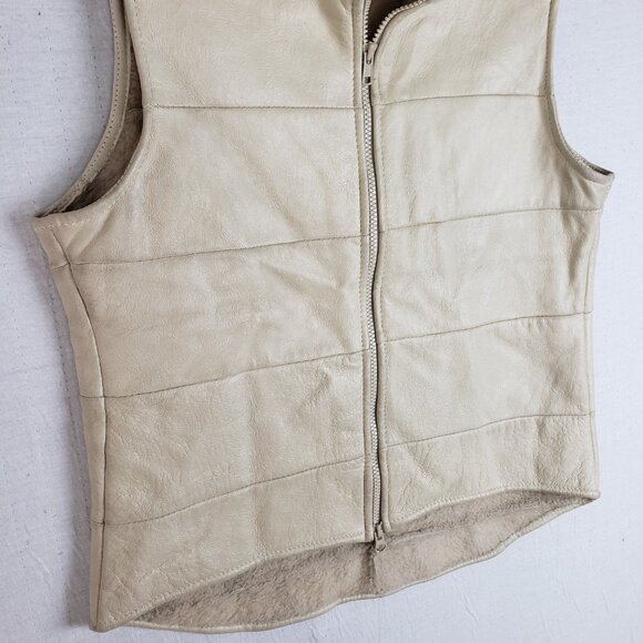 Skin Deep New Zealand Jacket Vest Lambskin Leather Shearling Quilted Cream sz M - Picture 9 of 11